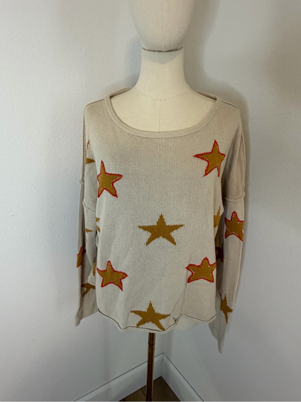 Blank Paige Cream Knit Top with Star Accents 100% Cotton Size Medium